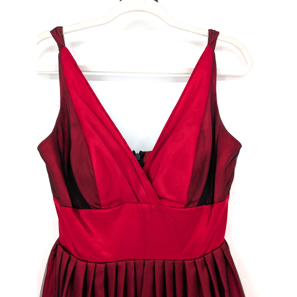 Y2K Morgan & Co Red Babydoll Mesh Layered Beaded Tulle Whimsigoth Formal Dress - Picture 3 of 13